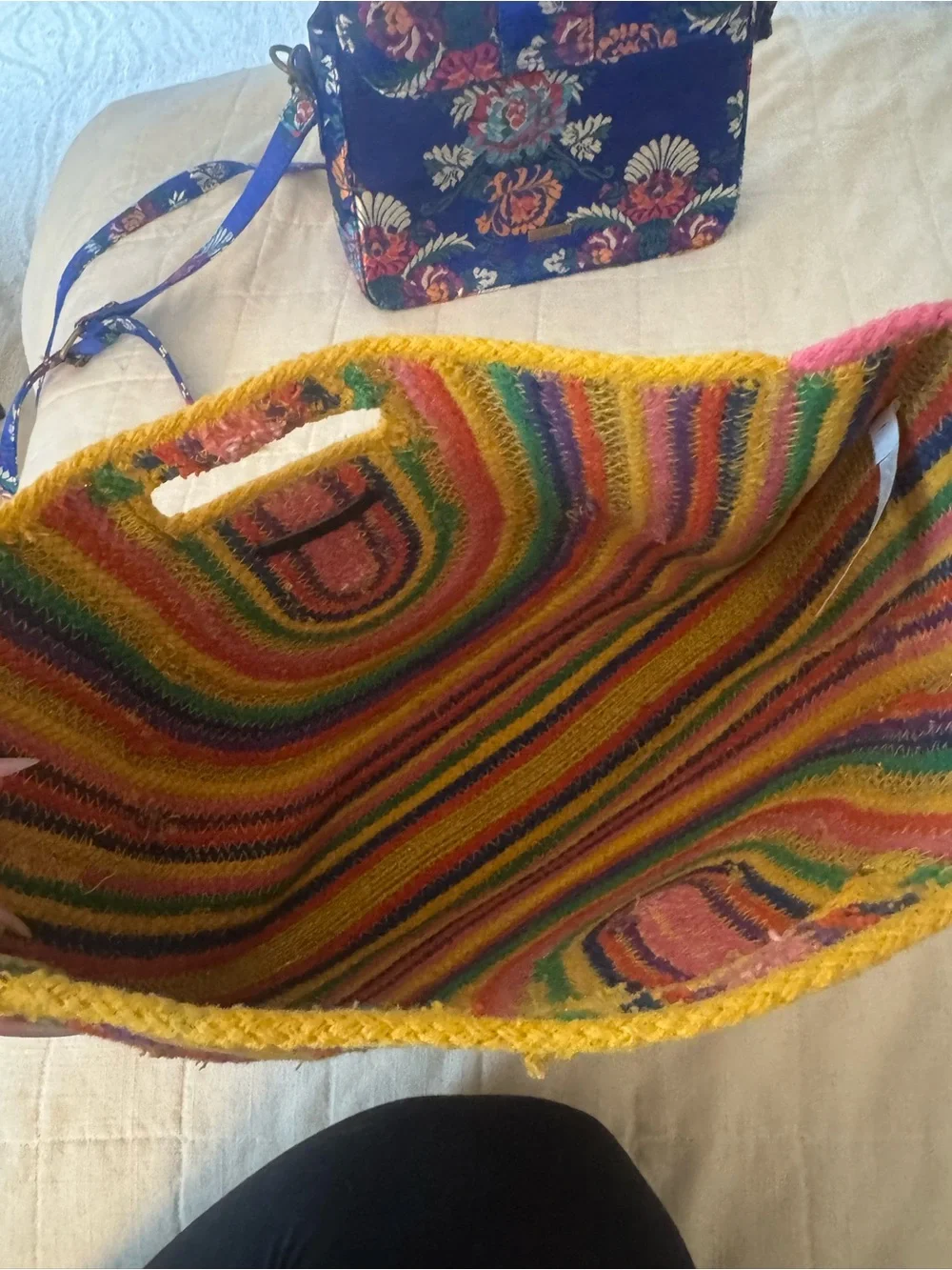 Bershka Rainbow Crochet Half-Moon Tote